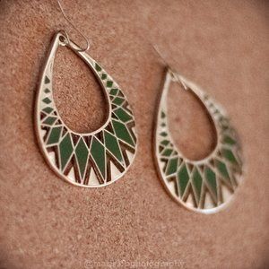 Green and Gold Geometry Teardrop shape Earrings